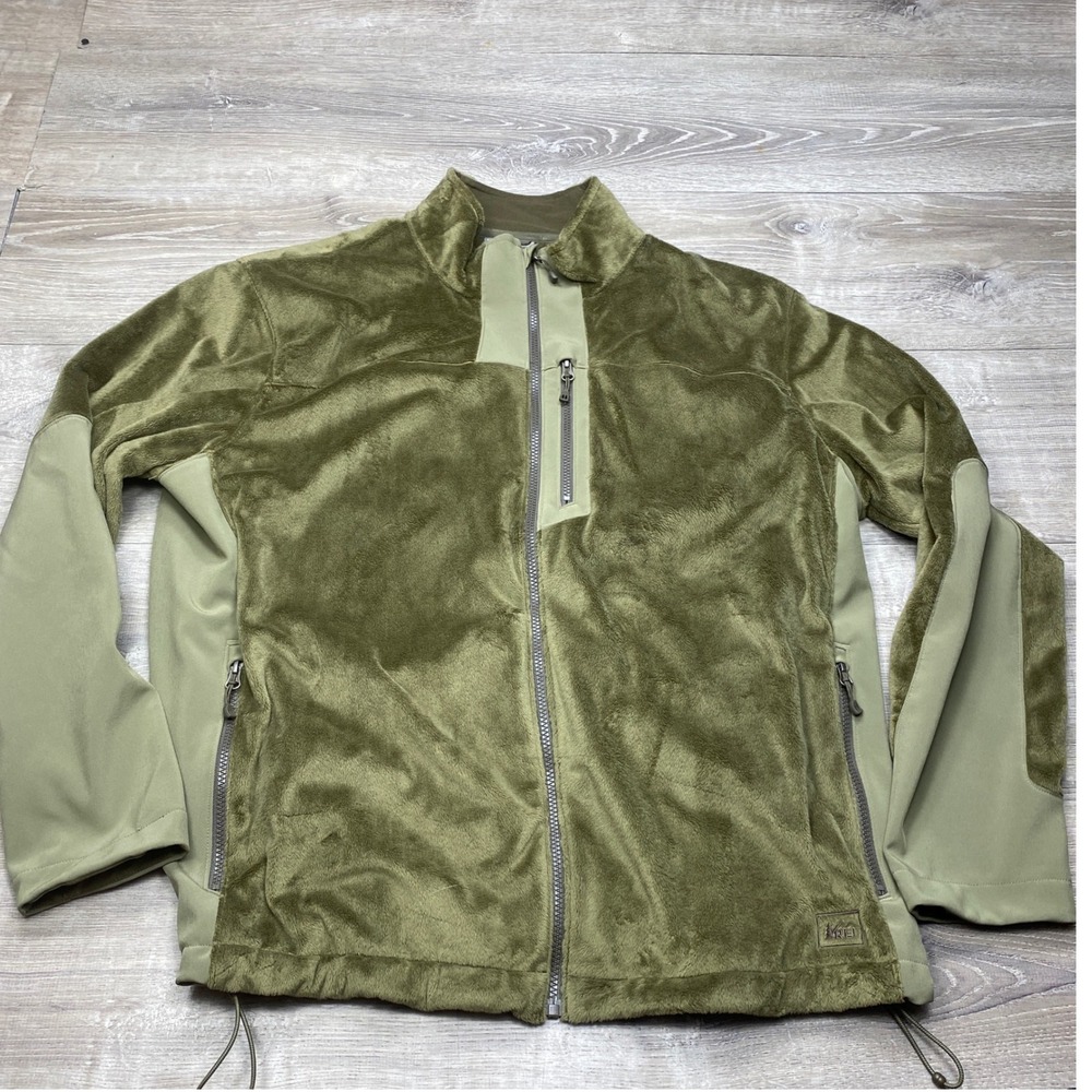 REI Fleece Jacket Mens XXL Green Full Zip High Pile Soft Shell Hiking Outdoor‎